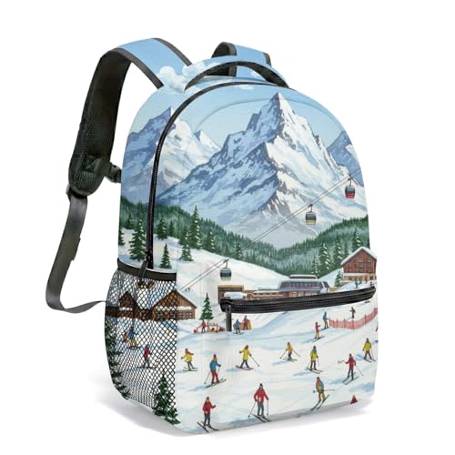 Mochila Magical Winter Snowy Village Aurora de 40,6 cm com estampa total de 360 graus Fantasy Castle Graphic Holiday Designer Bag, 05, Large