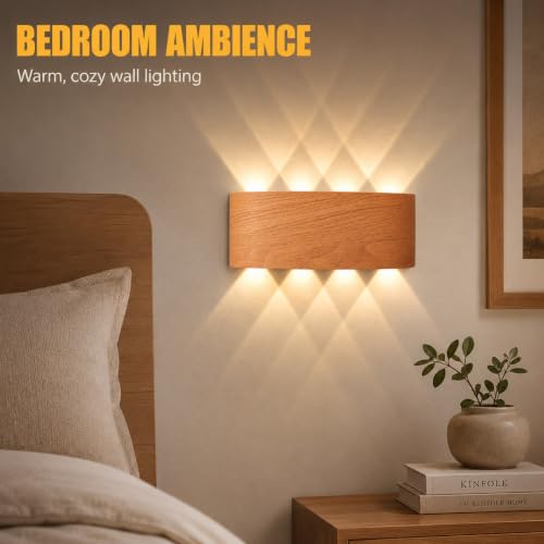 Aplique LED de pared CHEVVY 8W en color roble claro para iluminar el interior y exterior del hogar 6