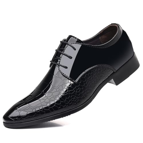 Image of Men's Crocodile Print Patent Leather Oxfords - Formal Business Lace-Up Dress Shoes for Wedding Prom Tuxedo
