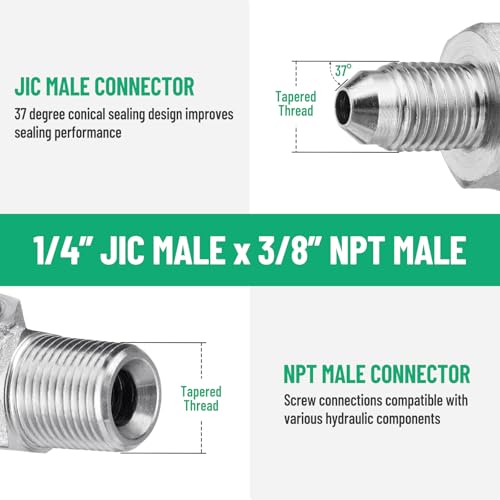 Image of 5 Pack 90 Degree Elbow Hydraulic Adapter Fittings: 1 /4 inch JIC Male x 3 /8 inch NPT Male, with Protection Cover Hydraulic Hose Crimp Connectors