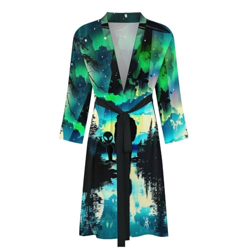 Moon Funny Bigfoot Alien Bathrobe Spa Robe Unisex Robes Sleepwear Loungewear Lightweight4