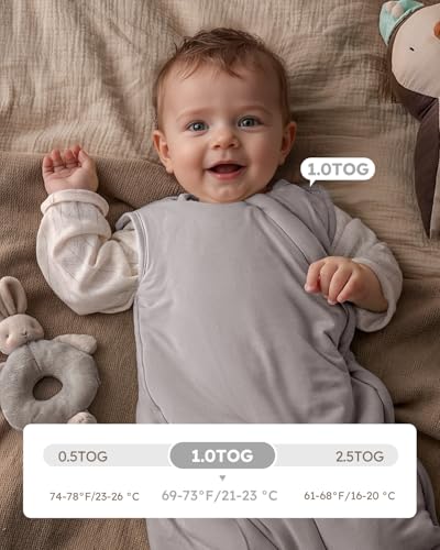 Image of Yoofoss Rayon Made from Bamboo Baby Sleep Sack 0-6 Months 1.0 Tog Baby Wearable Blanket, Super Soft Infant Toddler Sleeping Sack 2-Way Zipper