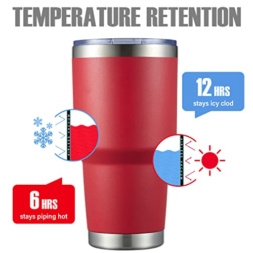 Image of MEWAY 30oz Insulated Tumbler With Lids and Straws,Stainless Steel Double Vacuum Coffee Tumbler Cup, Brush, Durable Powder Coated Coffee Cup for Cold & Hot Drinks, Office, Travel(Coral red,4 PACK)