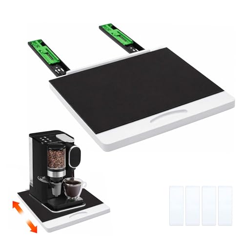 MinBoo Bamboo Appliance Slider,Sliding Tray for Coffee Maker, Kitchen Countertop Appliance Rolling Tray,Slides Easily from under the Cabinet,White- Medium (14" Wx13 " D))
