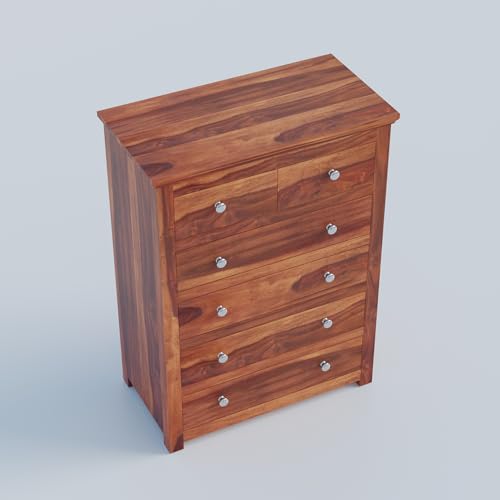 Image of Solid Premium Sheesham Wood Wooden Sideboard Cabinet & Chest of 6 Drawers with Storage Books /Cloths & Decor for Living /Bedroom /Office Storage Cabinet Furniture (Honey Finish)