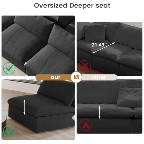 WJShome Cloud Modular Sectional Couch, 120.45" Convertible Couch - 3 Seater for Living Room, Minimalist Deep Sofa, Washable & Replaceable Sofa Covers (Black)