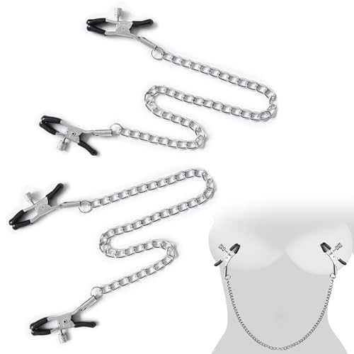 2 Paar Nippelklemmen Brustwarzen Edelstahl mit Kette,Nippelklemmen Brustwarzen Sex Extrem Männer,Bruststimulatoren Für Frauen und Männer,Nippel Sexspielzeug Frau,BDSMs Spielzeug Hart (A)