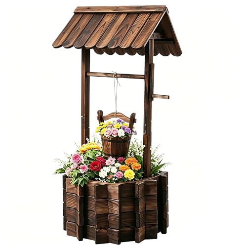 NestNature Wishing Wells for Outside|Wooden Wishing Well Planter for Yard