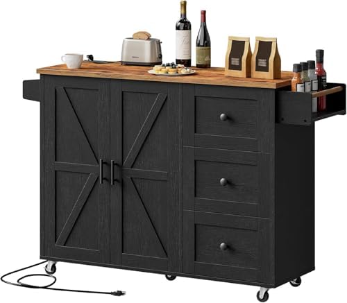 HOOBRO Kitchen Island with Power Outlet, Kitchen Island on Wheels...