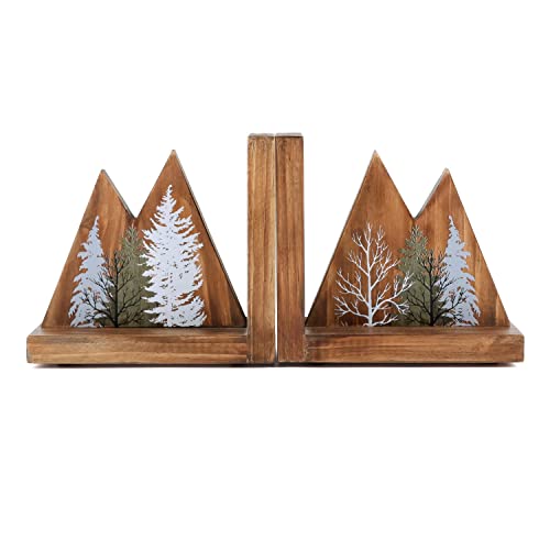 Nikky Home Heavy Duty Non Slip Rustic Woodland Mountain Wooden Bookend Forest Book Ends Book Stoppers For Cabin Decor Home And Office Shelves Kids Children #TOP9