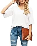SUEANI Women's Casual V Neck Bell Sleeve Shirts Tops Loose Blouses(X-Large, White)