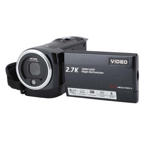 VBESTLIFE Videocamera Videocamera, Videocamera HD 2.7K 56MP 16X Videocamera Digitale per 2.8 pollici 270 ° Rotazione Schermo Videoregistratore Videocamera Vlogging