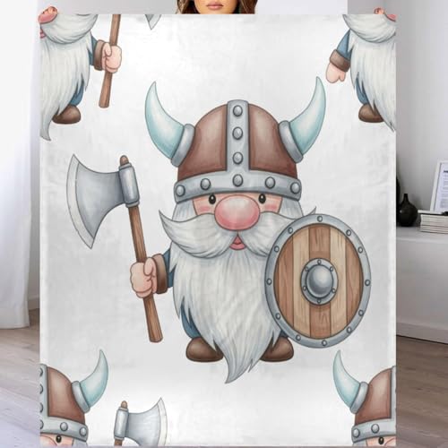 QUGRL Throw Blanket for Couch 50x60 Inches Funny Gnome Viking Warrior Soft Cozy Flannel Fleece Custom Blankets Lightweight Warm Fuzzy for Bed Sofa Chair,