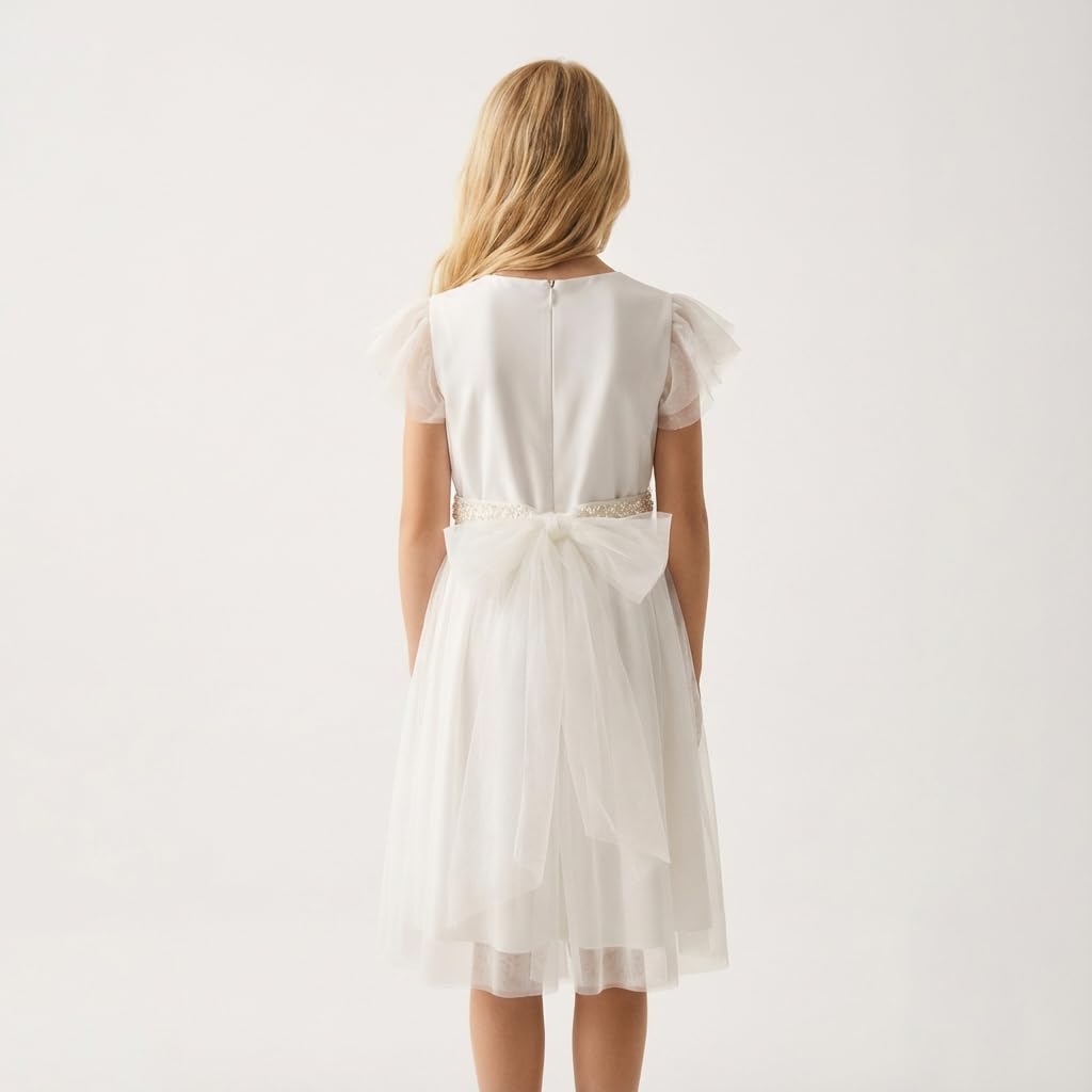 Zoya Festliches Tüllkleid für Mädchen Elora mit Schleife Kommunionkleid für Hochzeit Kommunion A-Linie