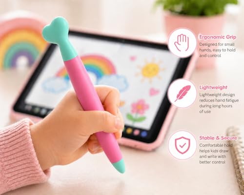 Image of Kids Stylus Pen for Touch Screens, Tablet Stylus with Soft Silicone Tip, Ergonomic Grip, Anti-Roll Design, Compatible with iPad, iPhone, Fire Tablet, Samsung & All Devices - Pink