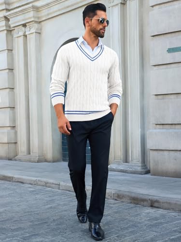 Runcati Mens V Neck Sweater Casual Cable Knit Slim Fit Pullover Long Sleeve Fall Winter Sweaters4