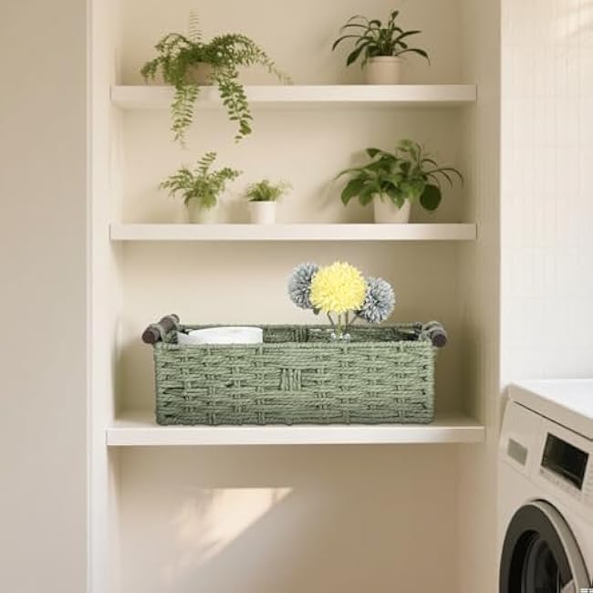 2 Pcs Toilet Paper Baskets for Organizing, Boho Decor Wicker Baskets Paper Rope Storage Handmade Foldable Large Storage Organizer Bins for Countertop Home Bedroom Livingroom Decor