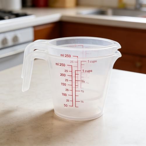 Juego de 2 vasos medidores de plástico de 8.45 onzas con mango miniatura 3