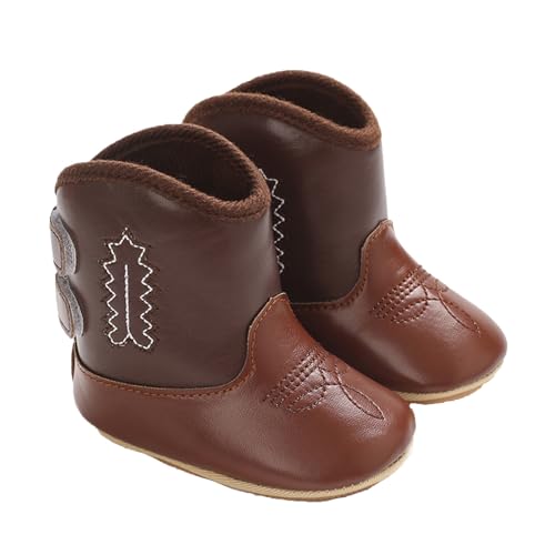 Toddler Baby Cowboy Boots Boys Girls Western Ankle Winter Booties Infant Non Slip Walking Shoes Soft Sole Fashion Shoes (Coffee, 3-6 Months)