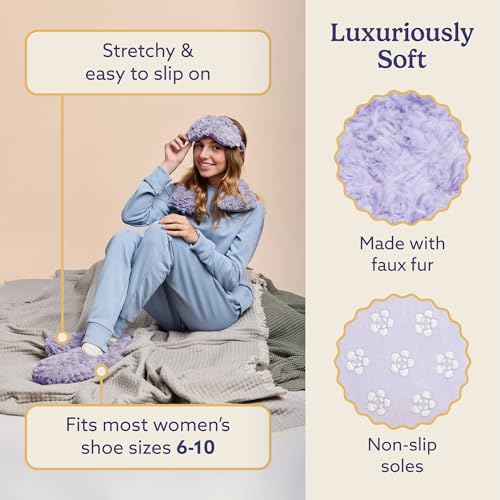 Image of warmies Microwaveable House Slippers for Women - Plush, Soft & Fuzzy Indoor Slippers with Backs & Non-Slip Memory Foam Soles - Cozy Warm Ladies Slipper