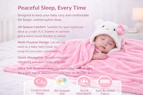 Image of BRANDONN Baby Blanket Newborn Pack of Multi Purpose Wrapper Blanket, Bath Robe Baby Bath Towel for Baby Boys and Baby Girls(0-12 Months, Pink Kitty)