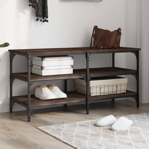 Banc à chaussures aspect chêne de qualité supérieure avec structure robuste en métal - 2