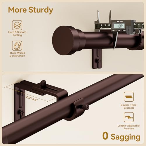 Image of YaFex Curtain Rods 2 Pack 32-57 Inch, Heavy Duty 1 Inch Curtain Rod, Bronze Short Adjustable Window Treatment Rods, Modern Design, Easy Installation