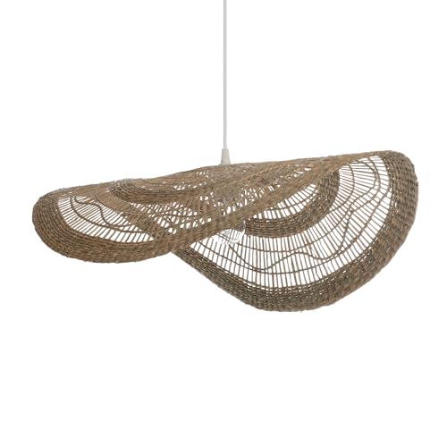 LUSSIOL - Luminaire Costa, lustre bohème, naturel - lampe suspendue en rotin tressé naturel - cable plastique blanc, douille E27 - possibilité ampoule LED -...