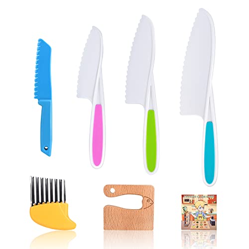 Fuqun 7 Piece Wooden Kids Kitchen Knife Set Children's Cooking Safety Plastic Knife Potato Wavy Chopper Cutter Kids Fruit Baking Knife Toddler Kitchen Tools, Kids Knifes For Real Cooking #TOP16