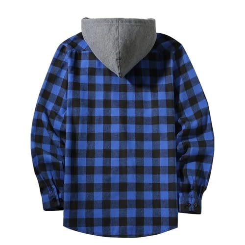 Plaid Shirt Men Casual Button Down Flannel Hoodie Shirts Lightweight Long Sleeve Hooded Shirt Jackets with Pockets3