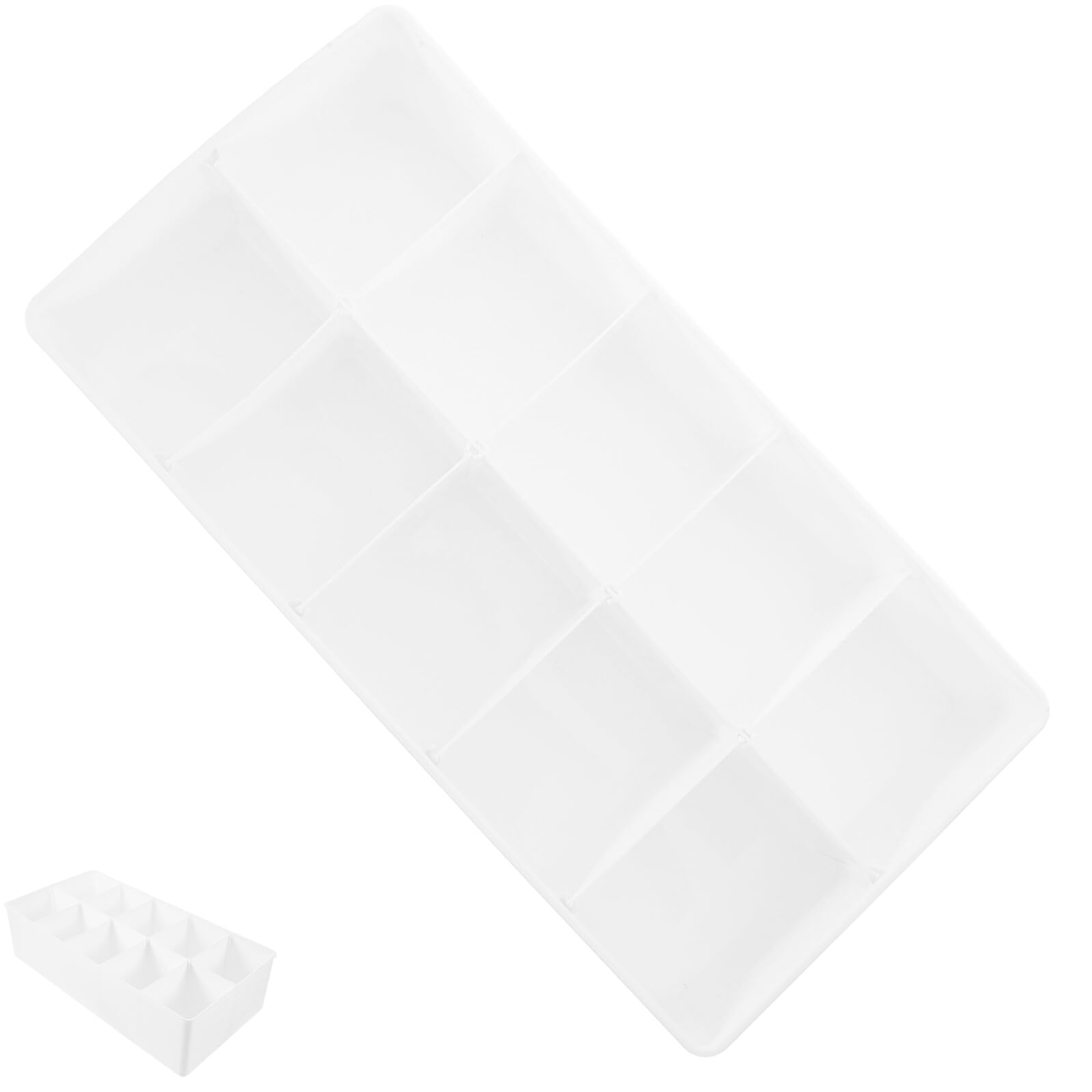 FUNNETOYU Multi-Grid Desktop Storage Box Coin Organizer with 10 Compartments White Cash Drawer Tray for Office Ticket and File Management