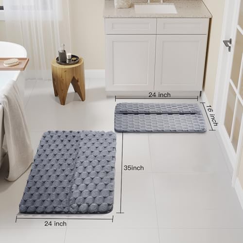 YDKGL Upgraded Memory Foam Bathroom Rugs Bath Mat, Ultra Thick Soft and Non-Slip Full-wrap Flanne Bath Mats, Water Absorbent and Machine Washable Bath Rug for Bathroom, Shower, Tub, Gray 32
