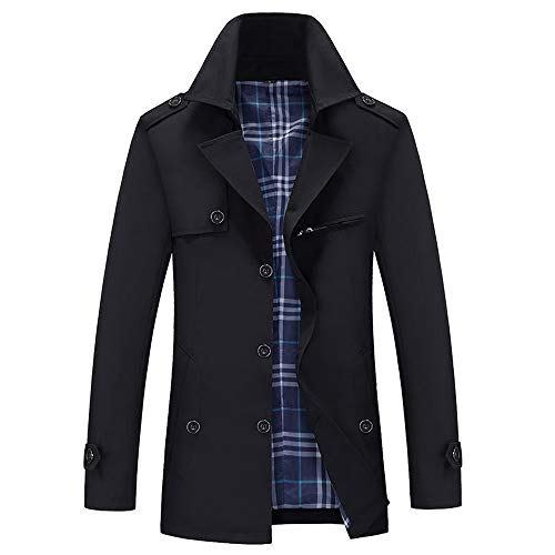 Men's Casual Trench Coat Single Breasted Classic Overcoat Business Jacket Slim Fit Black