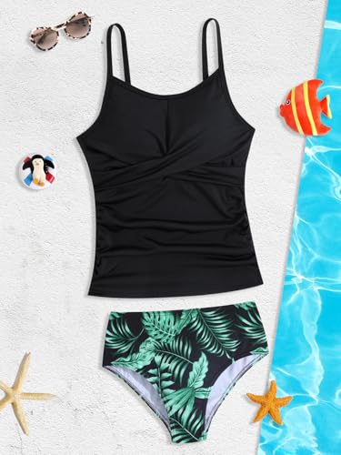 Girls Swimsuits 2 Piece Bathing Suit Tropical Floral Swimwear 7-16 Years Beach Sport Halter Tankini2