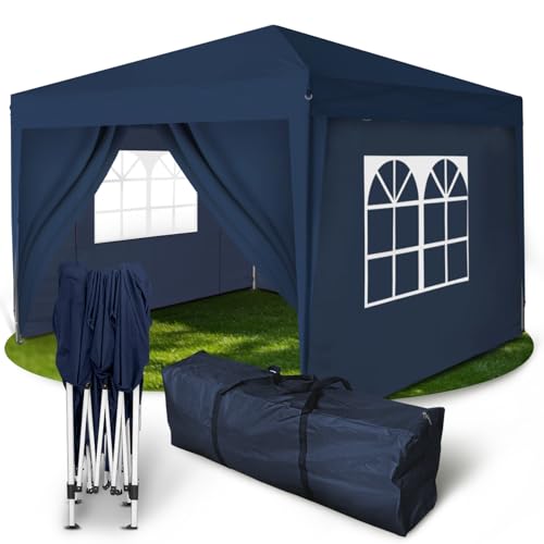 Kronenburg Faltpavillon wasserdicht Dachmaß 2 x 2 m UV Schutz 50+ Pavillon in Blau mit 4 Seitenteilen