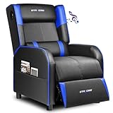 GTRACING Gaming Recliner Chair with Bluetooth Speakers Racing Style Single Gaming Sofa Modern Living Room Recliners Ergonomic Comfortable Massage Home Theater Seating, Blue