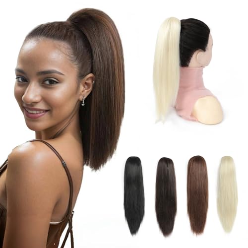 Yamel Ponytail Extension Claw Clip Ponytail 12 Inch Bleach Blonde Straight Synthetic Ponytail Hairpiece for Women
