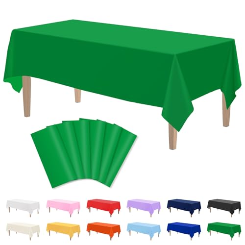 Image of Kopokita 6 Pack Green Plastic Tablecloths Disposable 54 x 108 Inch
