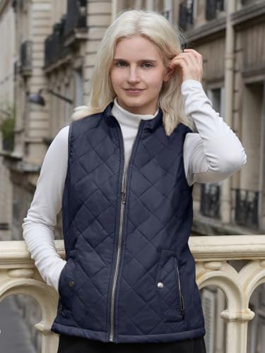 fuinloth Damen Weste, Herbst Leichte Steppweste Westen Ärmellos Jacke Kurz Vest Gilet Dunkel Blau M