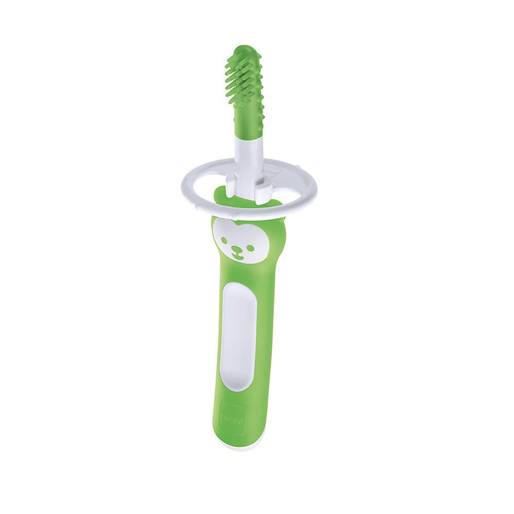 MAM Massaging Brush | Baby Training Brush with Safety Shield | Suitable for 3+ Months | Ideal First Toothbrush for Babies | Eases Teething Discomfort | Yellow