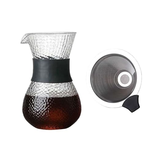 WSQHAO Cafetera de vidrio resistente al calor con veta madera martillada, cafetera filtro, goteo for preparación manual para Café(400ml)