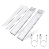 LED Unterbauleuchten mit Bewegungsmelder, USB Wiederaufladbar Batterie Schrankleuchten, 3000K Warmweiß Nachtlicht, 20CM Schranklicht für Schrank Küchen Treppe Schublade (2 Stück)