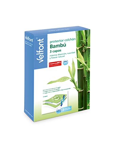 Velfont - Protector colchón Bambú 3 Capas 150, Blanco