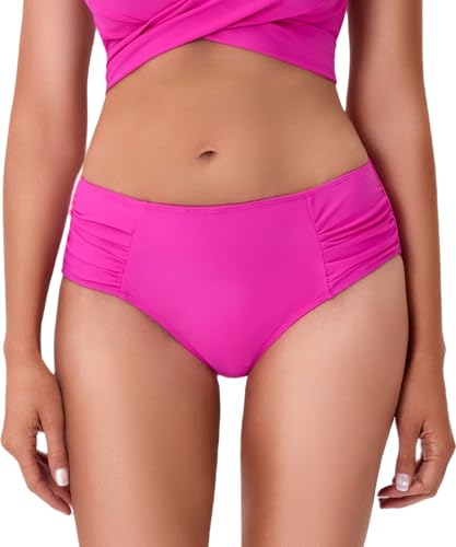 Image of COCOPEAR Mid Rise Full Coverage Bikini Bottoms for Women Ruched Bathing Suit Bottoms # Pink XS