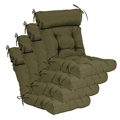 Image of QILLOWAY Outdoor Rocking Chair Cushions Set of 4, 100% Polyester Waterproof Patio Rocking Chair Cushion, High Back Weatherproof Chair Pad for Adirondack & Outdoor Furniture, Sage