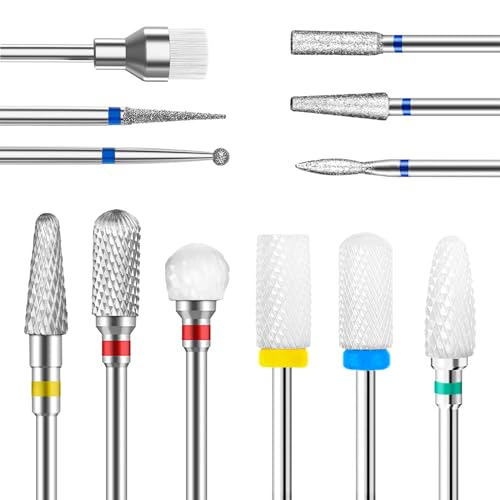 12 Pièces Broderie Ponceuse Ongles, Professionnelle embout ponceuse ongles ceramique pour Enlever le gel et les Cuticules