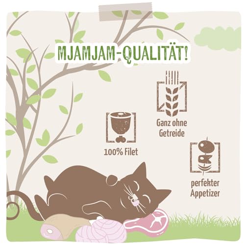 MjAMjAM - Premium Nassfutter für Katzen - Purer Filetgenuss Mixpaket, 9er Pack (9 x 80g), getreidefrei mit extra viel Fleisch
