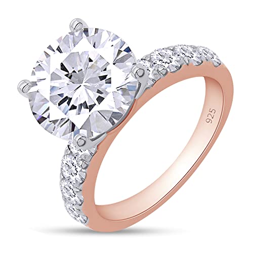 SAVEARTH DIAMONDS Moissanite Engagement Ring, Total 4.3cttw D Color Lab Created Diamond Round Cut, 14K Gold Plated Sterling Silver Promise Anniversary Ring for Women3