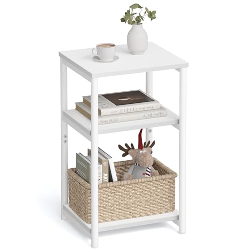 VASAGLE Side Table, Small End Table, Tall Nightstand for Living Room, Bedroom, Office, Bathroom, White ULET273W14