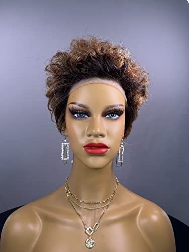 SKULD Lace Frontal Wig Cap Bresilienne Perruque Cheveux Lace Wig Meches T Part Femme Human Hair Pixie Cut Court (1FT208T1b30) Cover